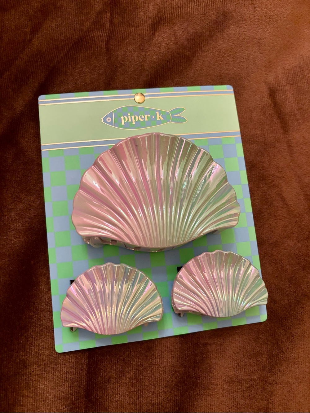 NWT Piper K Iridescent Sea Shell Jaw Clips - 3 PC Set